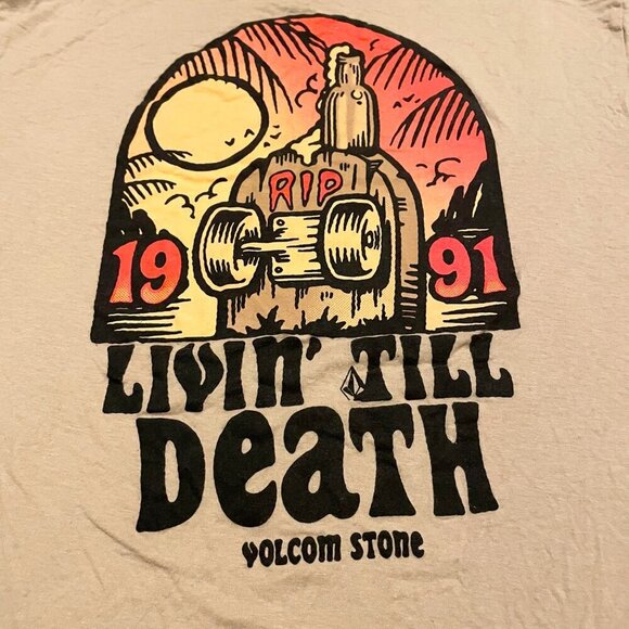 Volcom Tshirt Livin Till Death Womens Size Small Shirt Volcom Stone - Picture 10 of 15